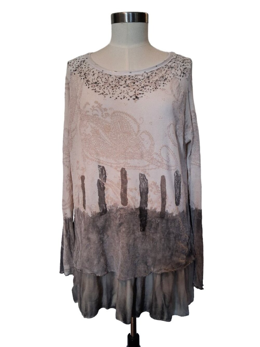 Point Zero Layered Lagenlook Long Sleeve Tunic Top Paisley & Abstract Design XL